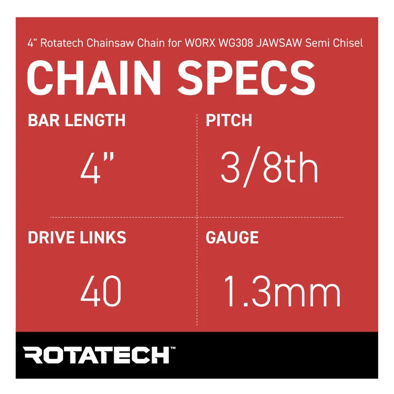 4" Rotatech Chainsaw Chain for WORX WG308 JAWSAW Semi Chisel