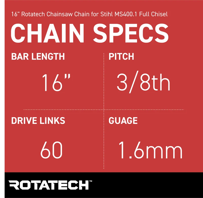 16" Rotatech Chainsaw Chain for Stihl MS400.1 Full Chisel