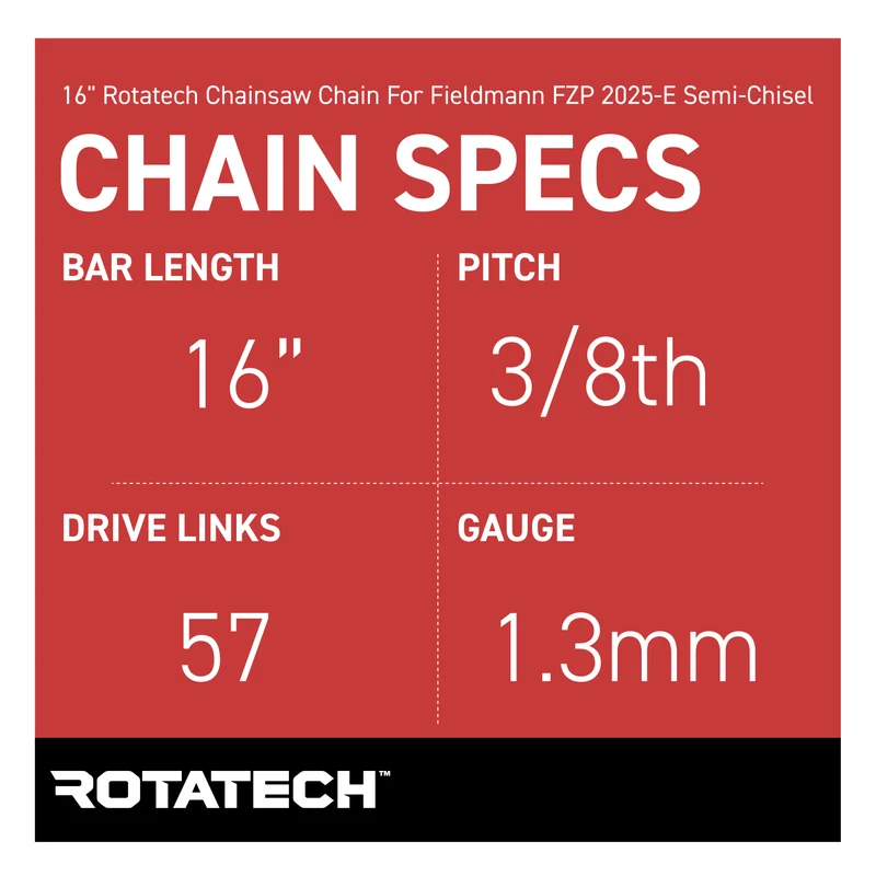 16" Rotatech Chainsaw Chain For Fieldmann FZP 2025-E Semi-Chisel Low Profile