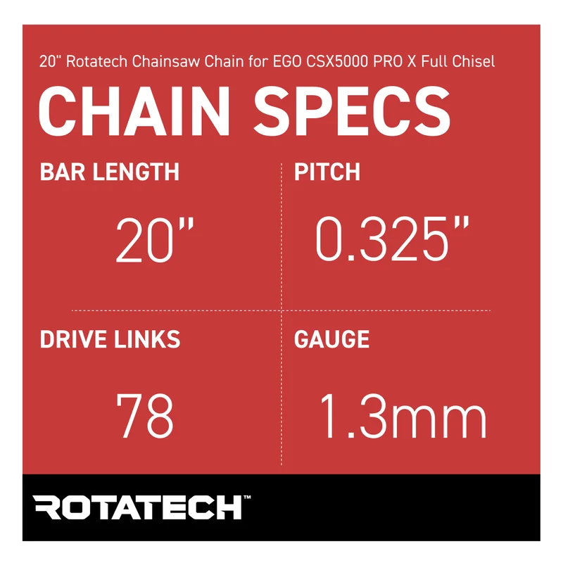 20" Rotatech Chainsaw Chain for EGO CSX5000 PRO X Full-Chisel
