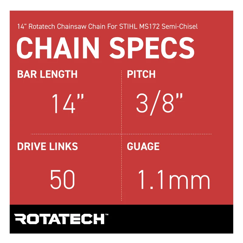 14" Rotatech Chainsaw Chain For STIHL MS172 Semi-Chisel