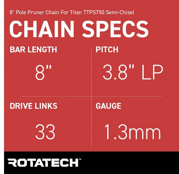 8" Pole Pruner Chain For Titan TTPS750 Semi-Chisel