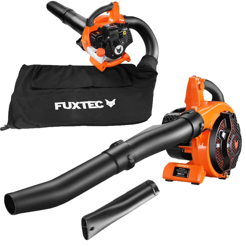 FUXTEC FX-LBS126 4 en 1 : aspirateur, souffleur et broyeur de feuilles, avec deux tuyaux de soufflage inclus