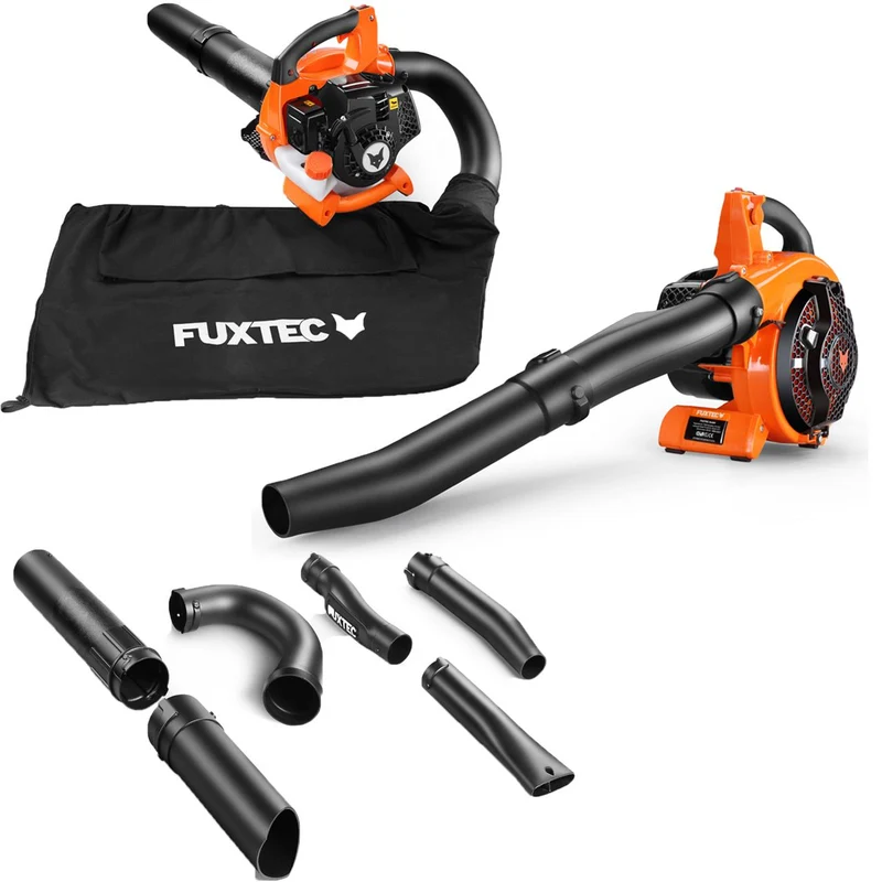 FUXTEC FX-LBS126 4 en 1 : aspirateur, souffleur et broyeur de feuilles, avec deux tuyaux de soufflage inclus