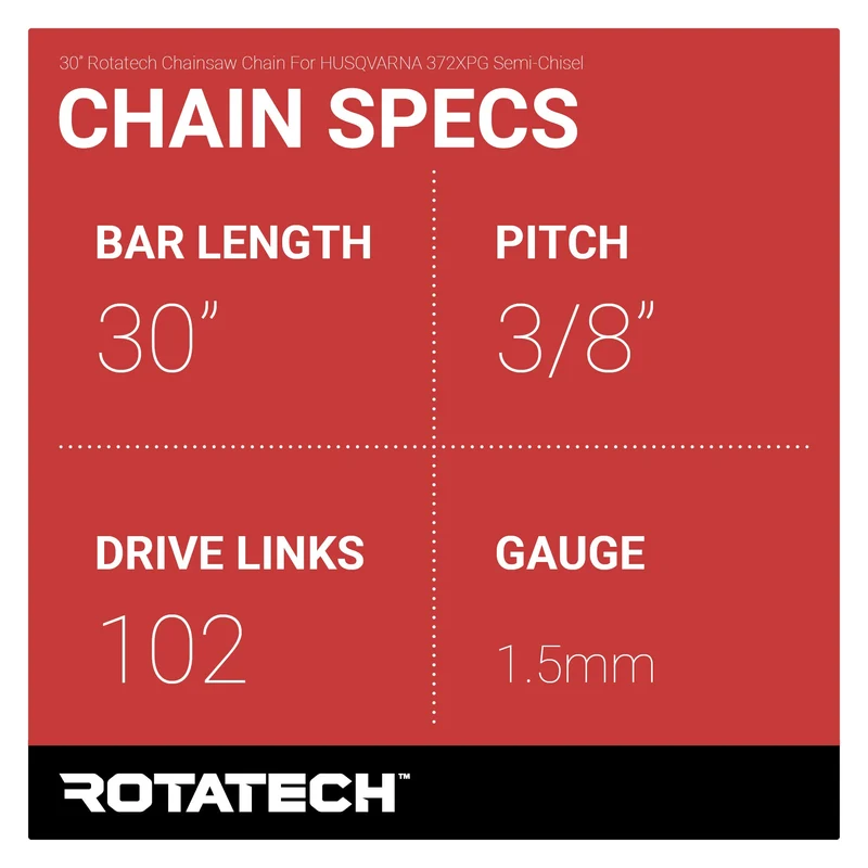 30" Rotatech Chainsaw Chain For HUSQVARNA 372XPG Semi-Chisel