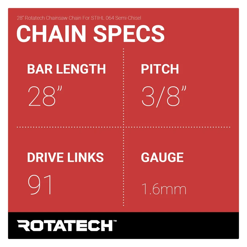 28" Rotatech Chainsaw Chain For STIHL 064 Semi-Chisel