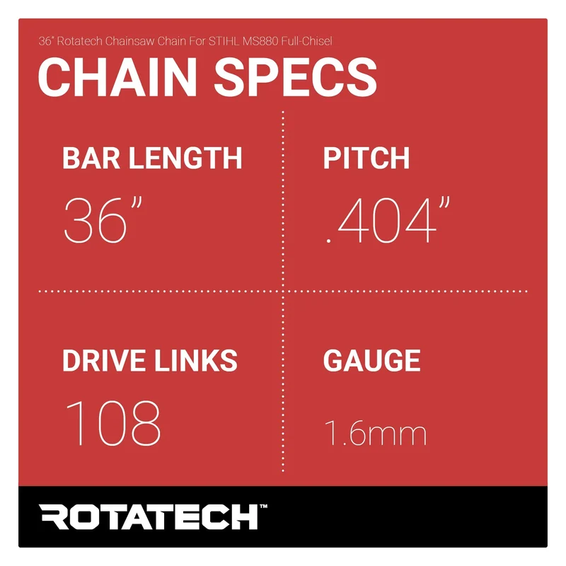 36" Rotatech Chainsaw Chain For STIHL MS880 Full-Chisel