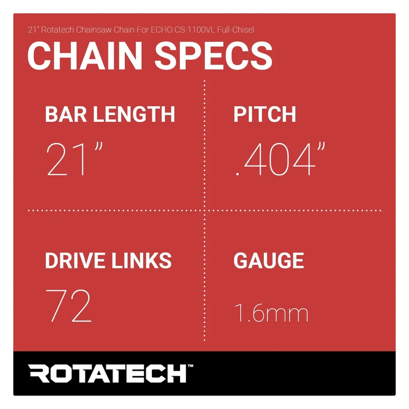 21" Rotatech Chainsaw Chain For ECHO CS-1100VL Full-Chisel
